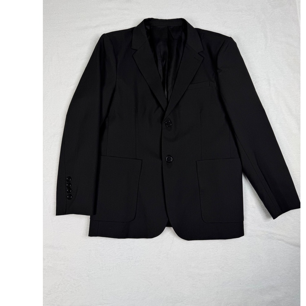 Mens Black Two Button Blazer Jacket Notched Lapel Patch Pockets Professional